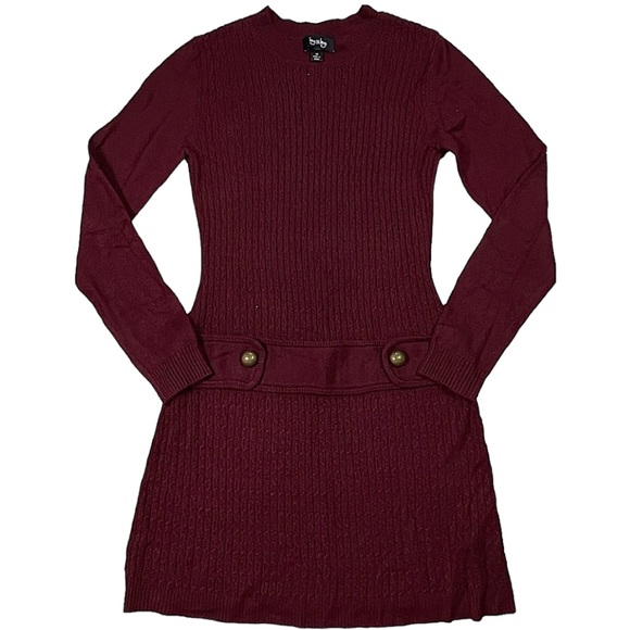 By & By size medium maroon sweater mini dress faux belt with gold accents NWOT - Picture 2 of 11